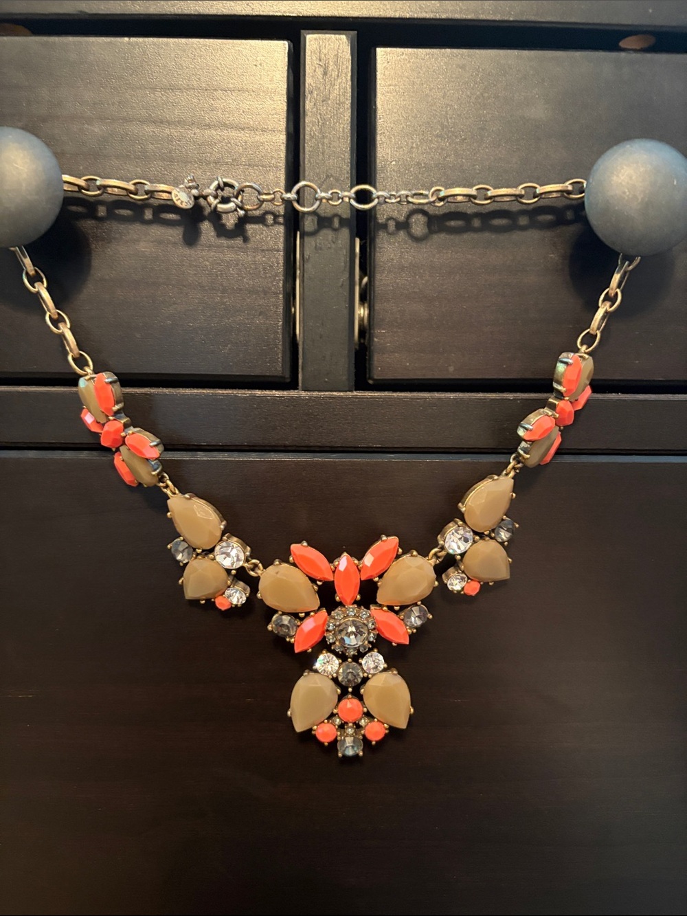 Women’s J. Crew Statement Coral and Taupe Crystal Bib Necklace